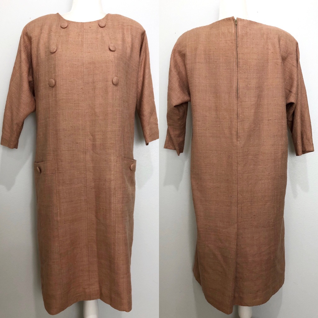 Prophecy Tweed Boucle Tan Shift Sheath Dress Xl Os